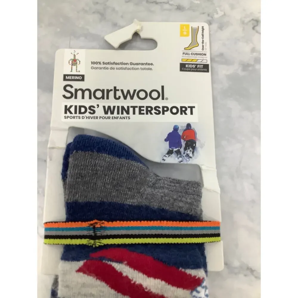 Smartwool Kids Large Blue Wintersport Yeti Pattern Full Cushion OTC Socks L9-39